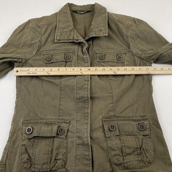 Eddie Bauer Field Jacket Women’s M Military Green Button Up Cotton Canvas - Picture 3 of 9